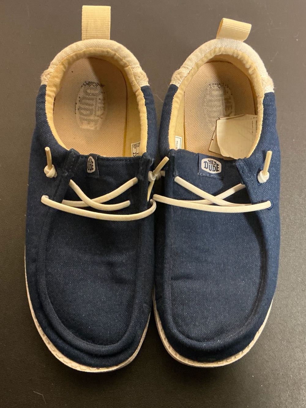 Hey Dude Men’s Navy Canvas Slip-Ons with Cream Accents